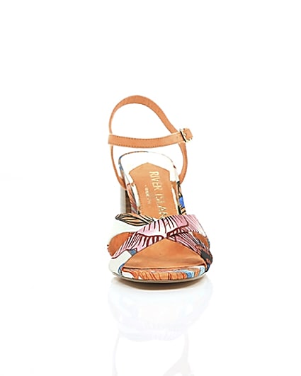 360 degree animation of product Orange wide fit floral cross strap sandals frame-4