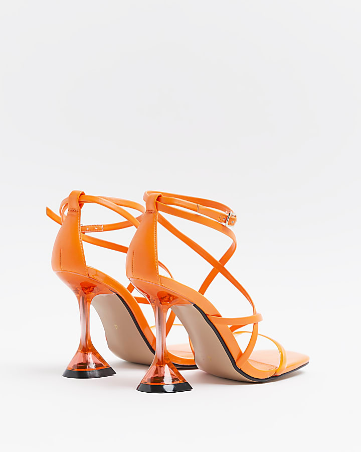 Orange wide fit strappy perspex heels