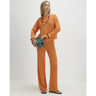Orange Wide Leg Knitted Trouser