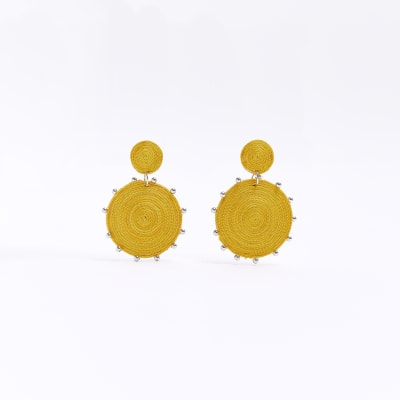 Orange woven circle drop earrings