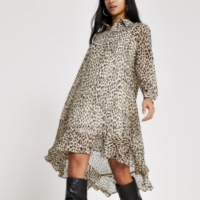 leopard print midi shirt dress