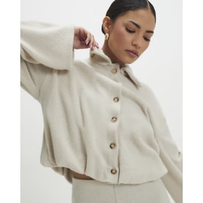 Petite Beige Cosy Bubble Hem Cardigan