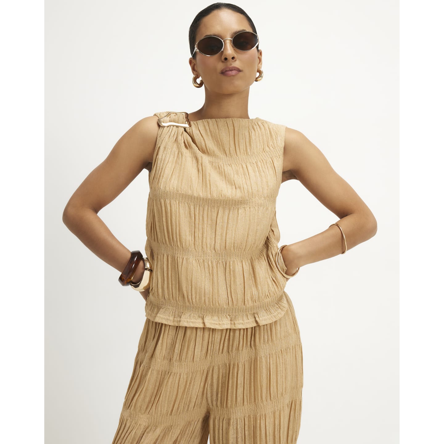 River Island Petite Beige Glitter Metal Trim Top — photo 1 of 1