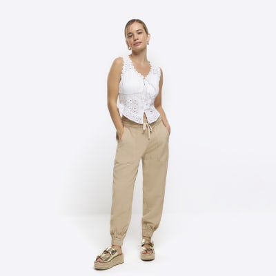 Beige joggers petite new arrivals