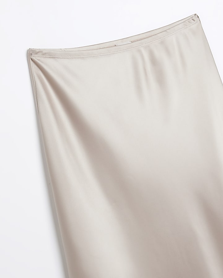 Petite beige satin maxi skirt