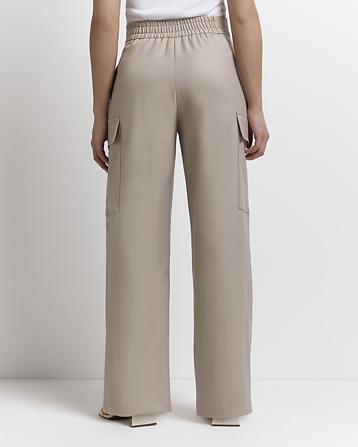 Petite beige tailored utility trousers