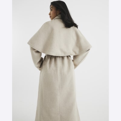 Petite Beige Wool Blend Oversized Cape Coat | River Island