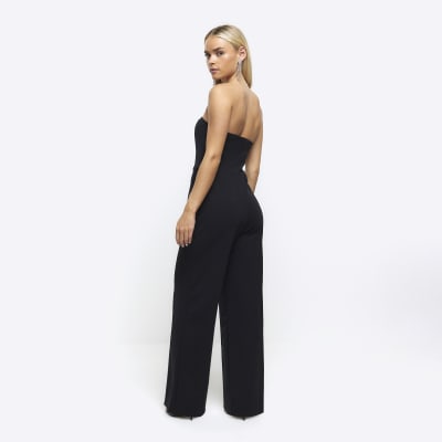 Petite black bandeau jumpsuit River Island