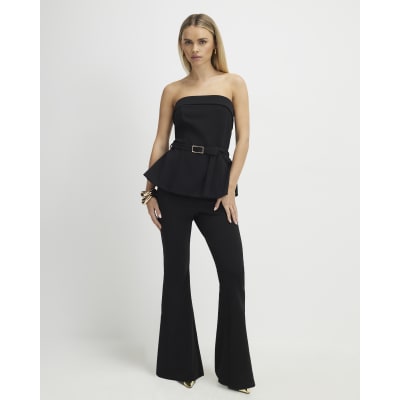 Petite Black Bandeau Peplum Belted Jumpsuit