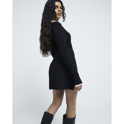 Petite Black Belted Crepe Pleated Mini Skirt | River Island