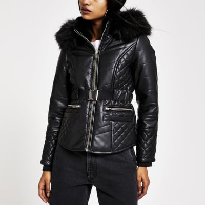 river island puffer jacket with hood in black