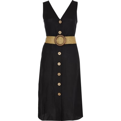 river island black linen dress