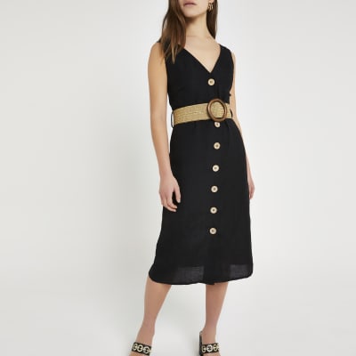 river island black linen dress