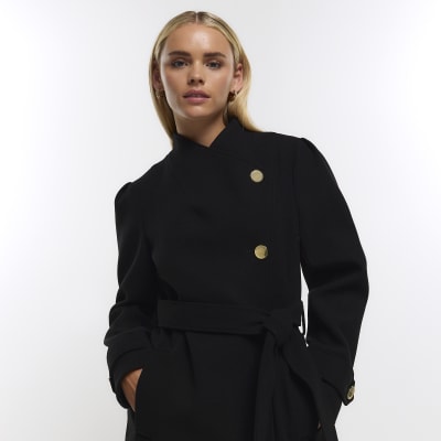 Petite black wrap outlet coat