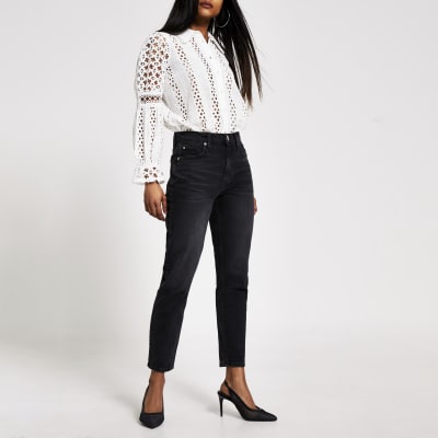 black high waisted jeans river island