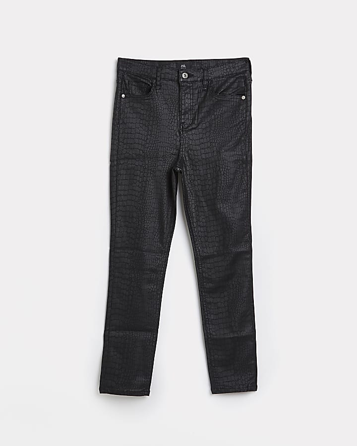 Petite black coated high waisted skinny jeans