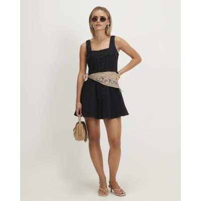 petite black denim dress Washed Black Denim Dress - Mini Denim Dress - Long Sleeve Dress