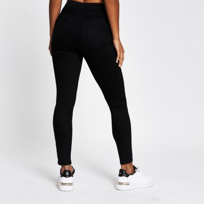 Petite black denim high rise skinny jeans