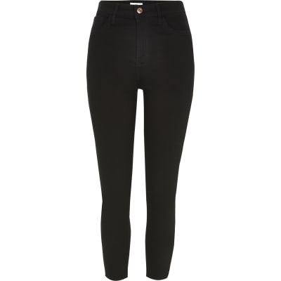 Petite black denim high rise skinny jeans