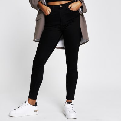 Petite black denim high rise skinny jeans