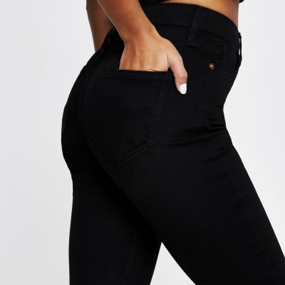 Petite black denim high rise skinny jeans