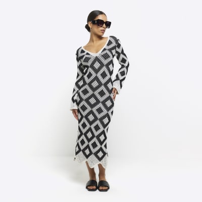 River Island Womens Petite Black Diamond Stitch Beach Maxi Dress