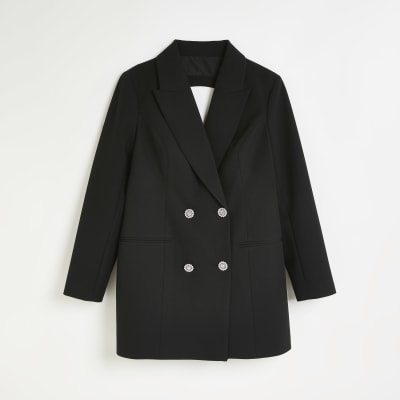 Petite black embellished blazer dress