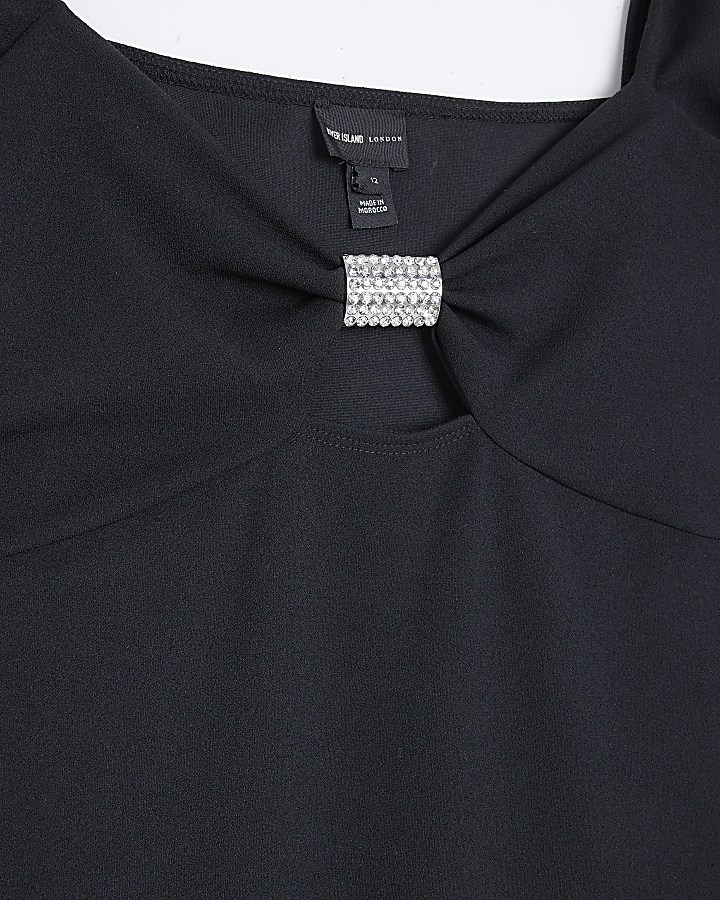 Petite black embellished bodycon mini dress