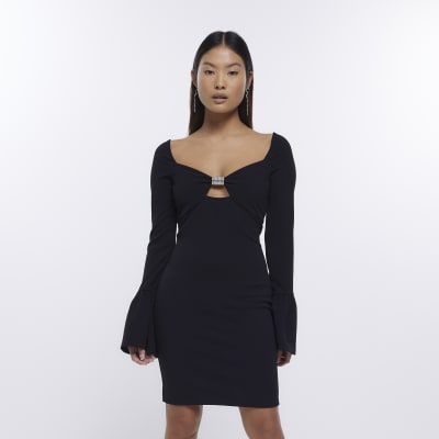 Petite black embellished bodycon mini dress