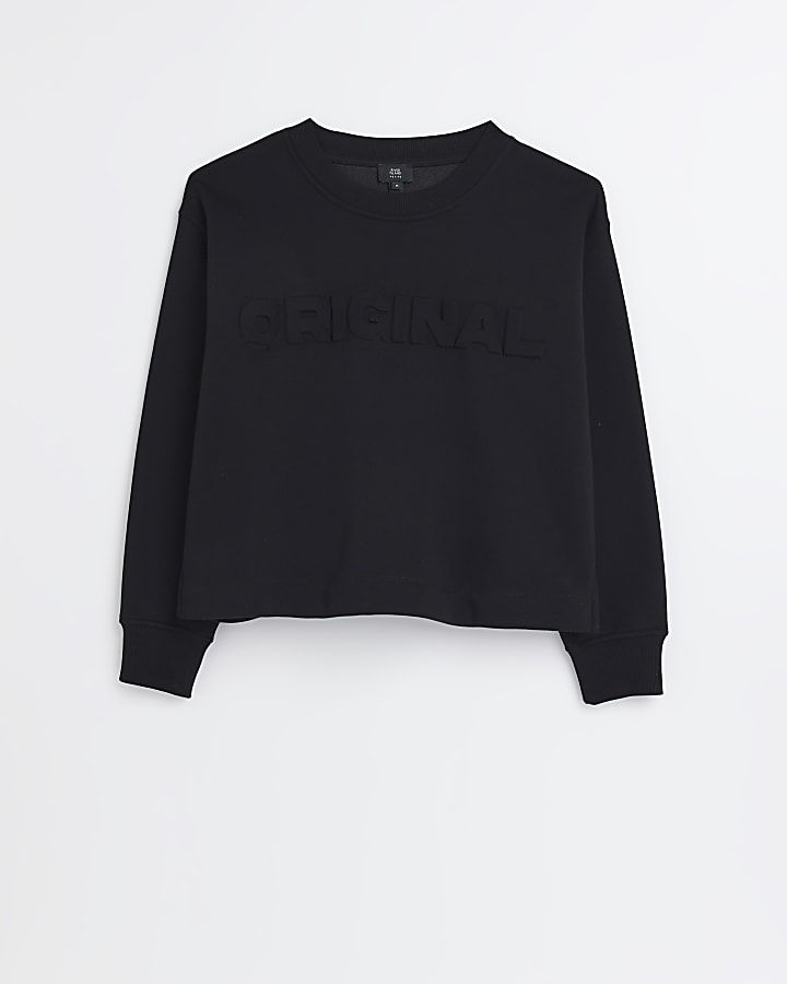 Petite black embossed sweatshirt