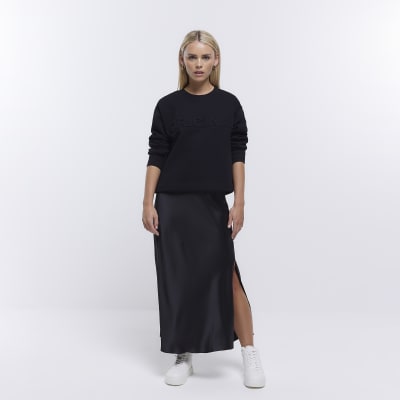 Petite black embossed sweatshirt