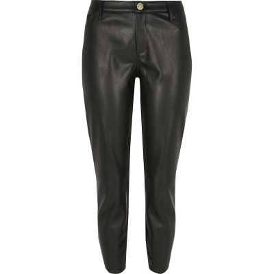 petite black leather trousers