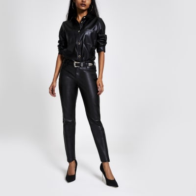 black leather jeans petite