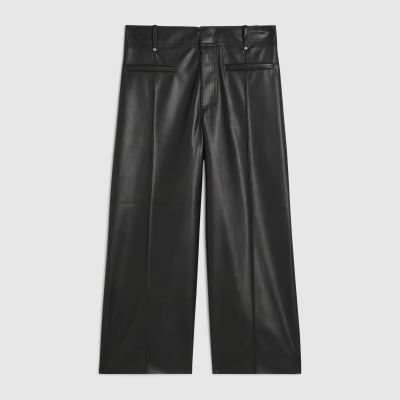 Petite Faux Leather Seam Crop Trousers