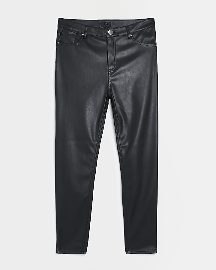 Petite black faux leather skinny trousers