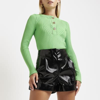 River island leather on sale shorts