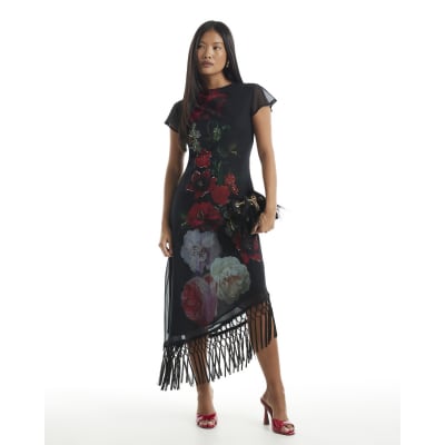 Petite Floral Fringed Dress