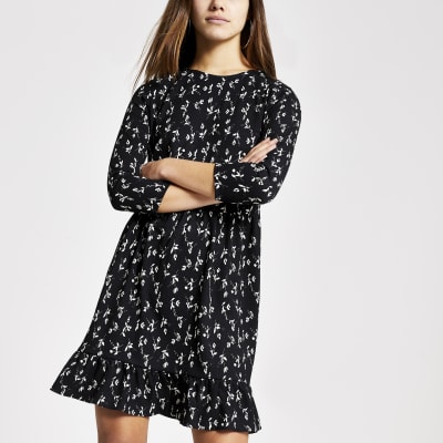 black floral smock dress