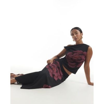 Petite Floral Print Mesh Maxi Skirt
