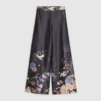 Petite Floral Print Wide Leg Trousers