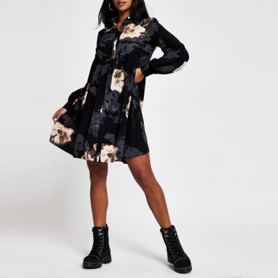 river island black floral dress