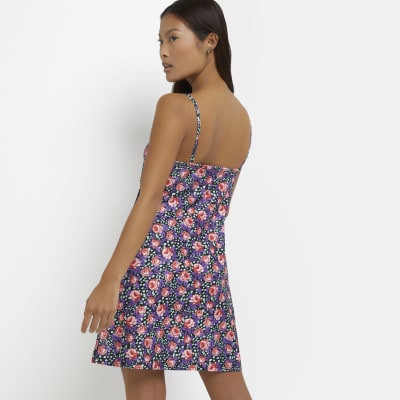 Petite black floral slip mini dress River Island