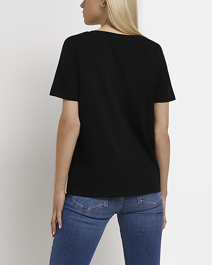 Petite black foil graphic t-shirt