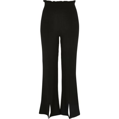 petite black flared trousers