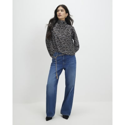 Petite Black Geometric Print Blouse