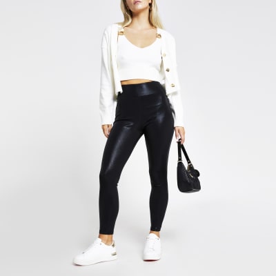 River Island Black Gold Coated Leggings