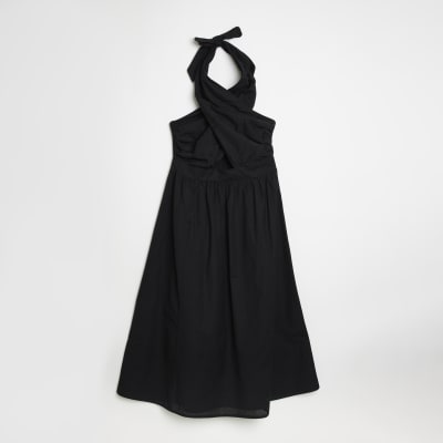 Petite Black Halter Neck Midi Dress