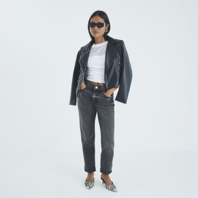 Petite Black High Rise Mom Jeans