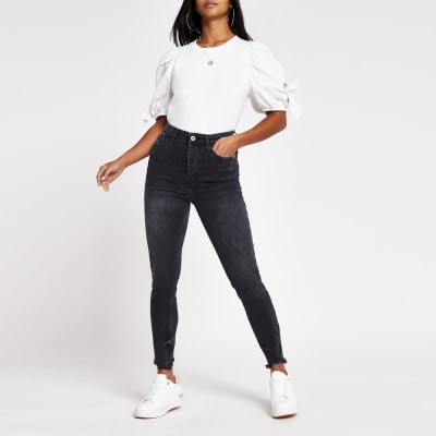 black high waisted jeans river island