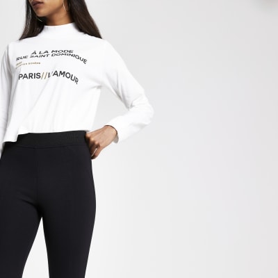 Petite black jersey panelled leggings